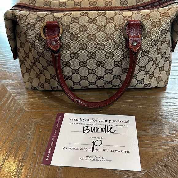 Gucci GG brown and burgundy Boston bag - Picture 2 of 15